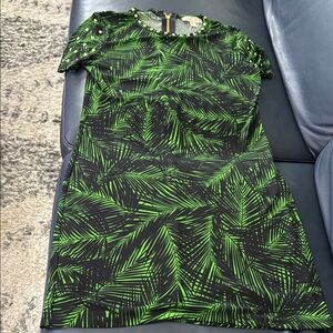Michael Kors Green and Black Leaf Pattern dress